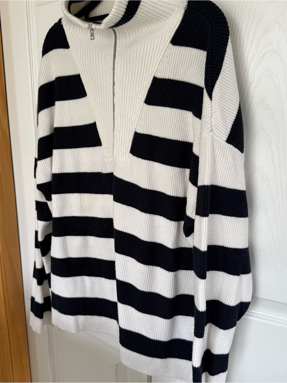 Ricki’s Striped Half-Zip Mock Neck Sweater - Black & White Large
